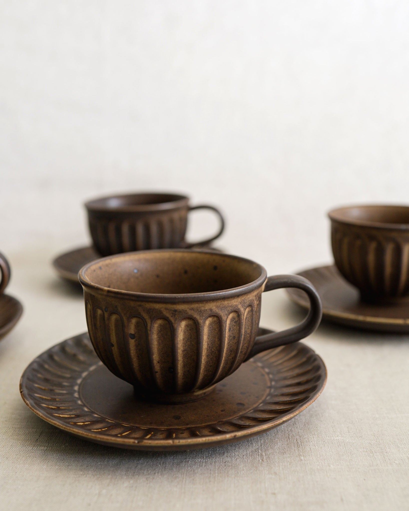 Ceramic Cup Of The Average Size, Brown Colour For Tea Or Coffee With A  Saucer. Stock Photo, Picture and Royalty Free Image. Image 7422972.